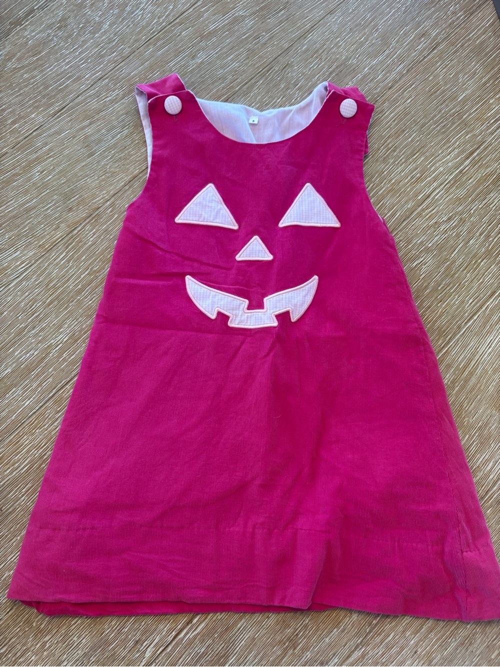 Girls Bright Fuchsia Halloween Pumpkin Appliqué Dress